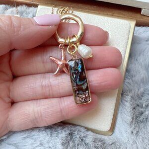 Abalone with Freshwater Pearl Starfish Charm Gold Long Necklace